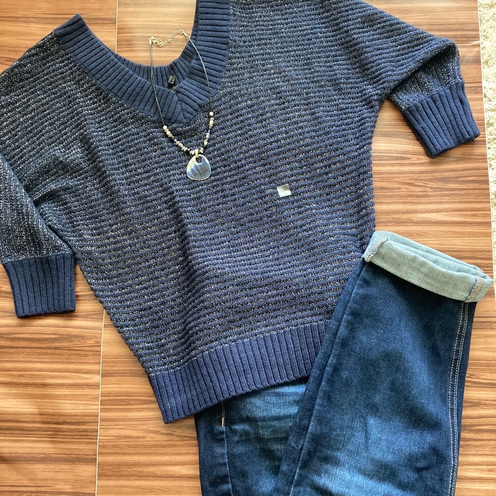 Express navy blue and silver lightweight sweater